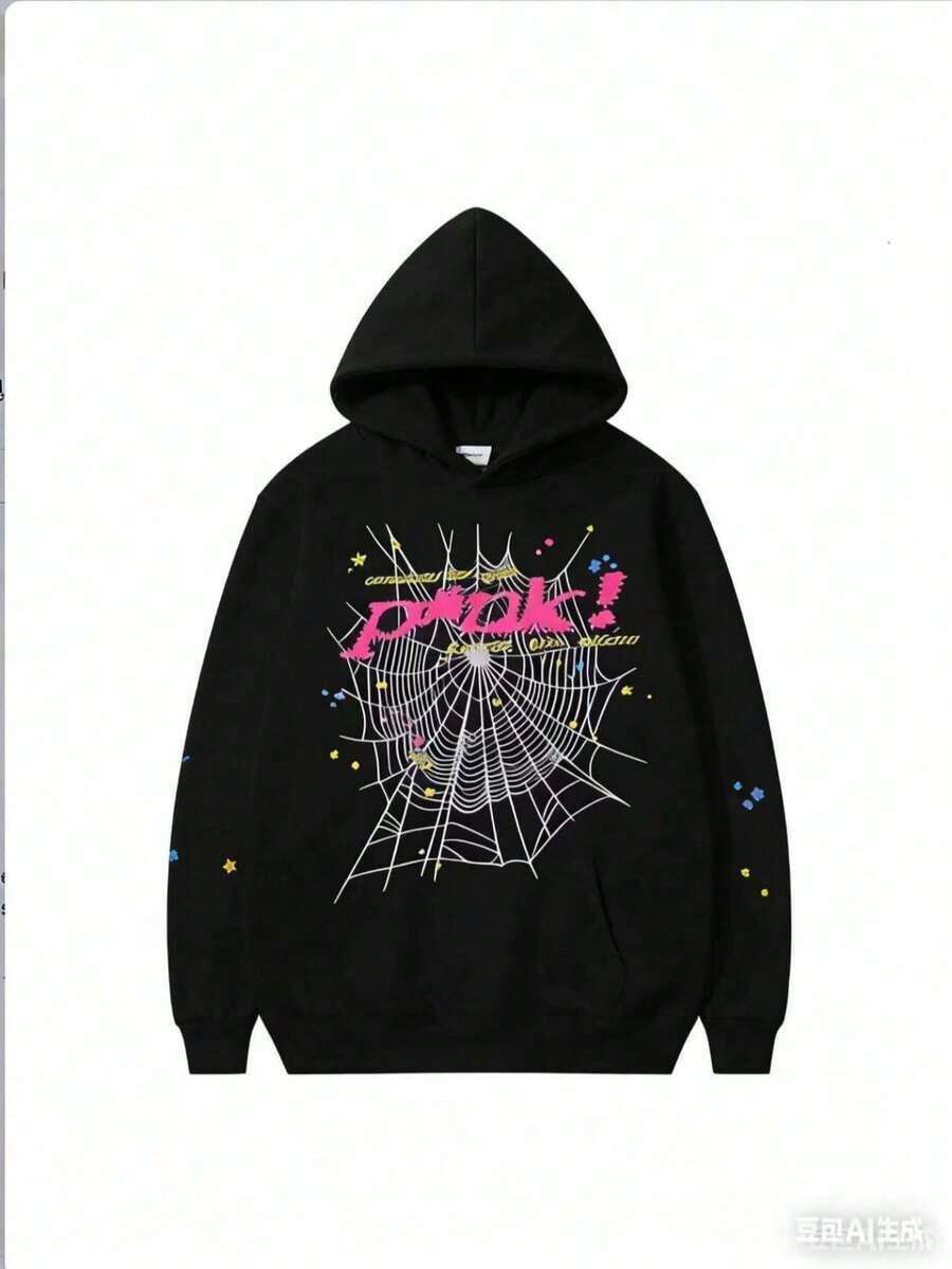 NEW Hip Hop Spider S Set Y2k ,Tracksuit Pullover Sweatshirt And Trousers For Men Or Women Matching S For Couples Casual Unisex Halloween Spring/Fall Regular Fit Rib-Knit Pocket Drawstring2025 - Dark Black - 查看 1