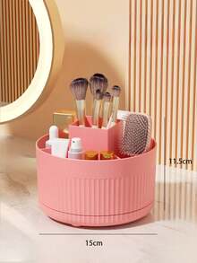 1 pieza Soporte giratorio dividido para brochas de maquillaje color rosa, estilo moderno Ins, transparente y visible, dividido, multifuncional, con base gruesa, suave, antideslizante y estable, redondo y lindo, organizador de escritorio centrado minimalista, plegable y de uso diario - Multicolor - Ver 12