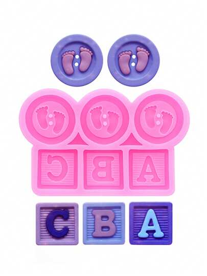 1pc Pink Liquid Silicone Mold, Mini Round Footprint, Square Letter ABC Silicone Mold For Making Resin Round Buttons, DIY Handmade Flat Stickers, Children's Hair Accessories, Shoe Flowers, Phone Cases, Cup Decorations, Suitable For Any Occasion And Holiday