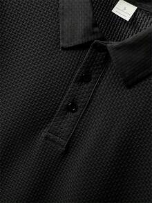 大码服装 - 大码男士Polo衫，翻领短袖褶皱纹理Polo衫，纽扣翻领短袖衬衫，休闲户外服，高尔夫Polo衫，时尚休闲男装，节日礼物 - 黑色 - 查看 4