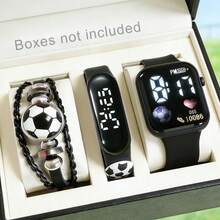 Bộ 3 chiếc đồng hồ điện tử unisex thời trang họa tiết bóng đá hoạt hình kèm dây đeo hình bóng đá, thích hợp làm quà tặng sinh nhật, ngày lễ, Giáng sinh. - Nhiều màu - Xem 8