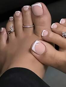 120片法式短款亮面方形多色假脚趾甲贴纸，全覆盖软胶美甲贴纸，可移除奢华美甲贴纸，适合女性和女孩，用于美甲延长、家庭DIY美甲沙龙 - DIY脚趾甲美甲用品 - 白色 - 查看 4