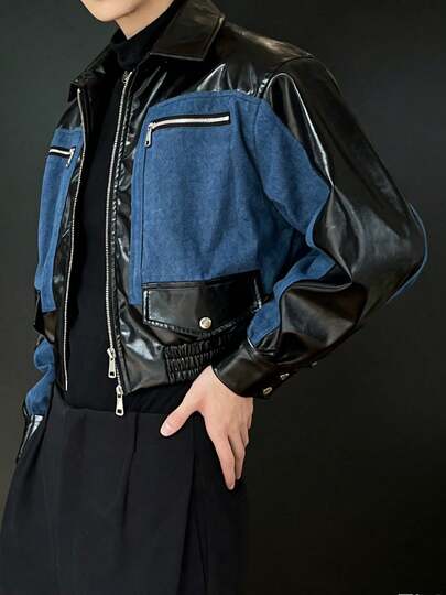 Chamarra Bomber Retro para Hombre con Bolsillos y Cuello, Corte Corto, Cierre Cremallera, Ideal para Uso Casual y Moto