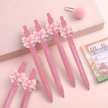 Bút bi nơ hồng mới, màu trung tính, văn phòng phẩm dễ thương dành cho học sinh, ngòi 0.5mm, mực đen viết trơn tru, tùy chọn 1/5/10 chiếc, thích hợp cho năm học mới, văn phòng phẩm và quà tặng Ngày của Mẹ. - Nơ hồng - Xem 7