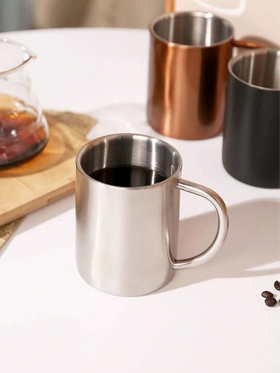 Cốc mini 300ml bằng thép không gỉ, cốc giữ nhiệt hai lớp, cốc cà phê có tay cầm dùng trong nhà và khi cắm trại, chống tràn. - Bạc - Xem 1
