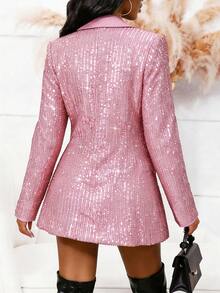 1pc Women's Sequin Jacket, Shiny Knit Fabric Sequin Patchwork, Suitable For Formal Occasions, Parties, All Seasons Pink Spring - Pink - View 6