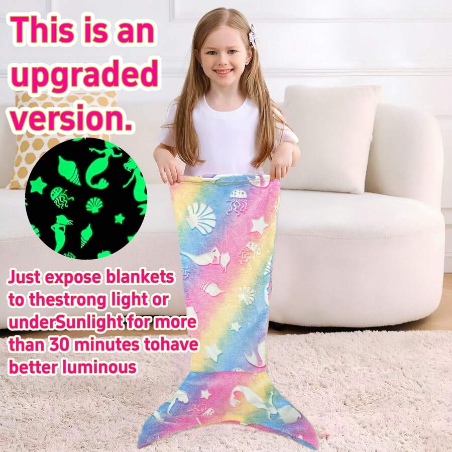 [Glow Mermaid] Soft Glow-In-The-Dark Mermaid Tail Blanket | Wearable Plush For Girls, Teens & Adults - Perfect For All Seasons, Birthday Gifts & Nursery Decor, Unicorn Sleeping Bag, Kindergarten Decor - Yellow - View 1