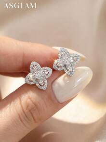 1 Đôi bông tai hình cỏ bốn lá thanh lịch, làm từ bạc sterling 925, món quà trang sức tinh tế phù hợp cho các cô gái mặc hàng ngày, hẹn hò, dự tiệc và các dịp khác. - cỏ bốn lá - Xem 2