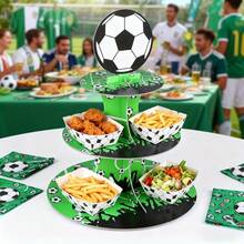 1 pieza/3 piezas Soporte de papel de 3 niveles con tema de fútbol verde de la Copa del Mundo, adecuado para fiestas con tema de fútbol, decoración de magdalenas, decoración de escritorio con tema de fútbol y exhibición de postres para fiestas de cumpleaños - multicolor - Ver 1