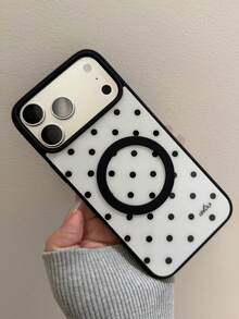 Ốp lưng điện thoại thời trang chấm bi ngôi sao, sạc không dây từ tính, tương thích với iPhone 17 Pro Max, 17 Pro 17, 16 Pro Max, 16 Pro 16, 15 Pro Max, 15 Pro Max, 15 Pro 15, 14 Pro Max, 14 Pro 14, 13. Ốp lưng chống sốc. - Nền trắng với các chấm và chữ màu đen. - Xem 2