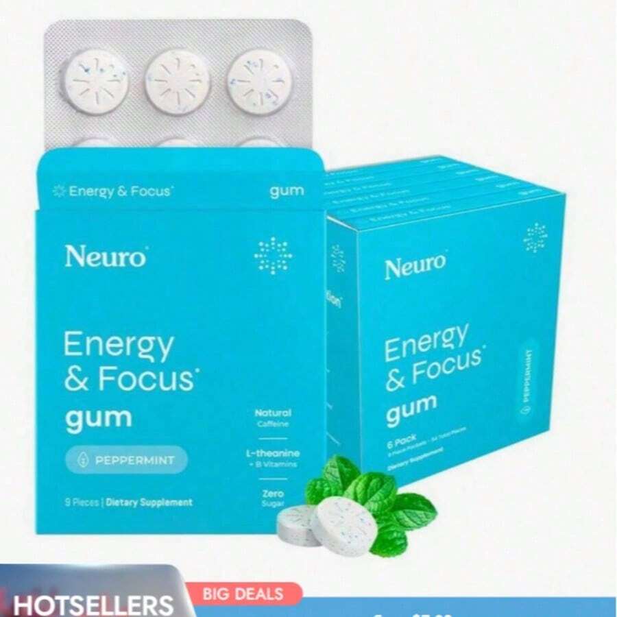 Neuro Energy Caffeine Gum/Mints For Energy & Focus - Sugar-Free With L Theanine, Caffeine, Vitamin B12 & Vitamin B6 - Peppermint Flavor - 140g - 查看 1