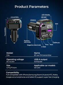 REMAX PD30W 车载快充，双 USB-A 和 Type-C 三口输出，支持蓝牙 5.3 免提通话和音乐播放，带 RGB 灯效，双音乐模式（蓝牙 + USB），兼容 12-24V 车辆，适用于 iPhone 和安卓手机，Type-C 充电器，iPhone 充电器，车载用品，旅行必备 - C54 - 查看 12