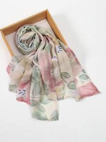 1 pieza Pañuelo de mujer con estampado floral de acuarela, pañuelo ligero, práctico y elegante, adecuado para uso diario y playa - flores rosas - Ver 8