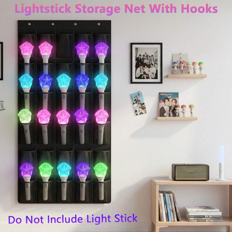 1 Túi lưới đựng lightstick K-Pop có móc, chứa được tối đa 24 lightstick K-Pop, phù hợp với hầu hết các loại lightstick K-Pop, vật dụng thiết yếu cho fan K-Pop, thích hợp cho các bữa tiệc, trò chơi và sự kiện, tương thích với lightstick chính thức của Twice/TXT/EXO/Aespa/Army Bomb và các nhóm khác. Lightstick không bao gồm trong túi. - 24 túi đựng đồ - Xem 1