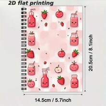 1 Pc A5 Size Spiral Bound Notebook, Cover Printed With Cute Strawberry, Apple And Juice Patterns, Fresh Pink Background, Filled With A Sweet And Cozy Atmosphere, Minimalist Yet Lively, Adds Fun To Writing, Ideal For Daily Records And Inspiration - T - View 2