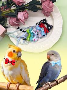 7pcs Mini Cute Limited Edition Multi-Color Polka Dot Bird Bow Ties, Elastic Adjustable Decorative Bow Ties, Parrot Decor Accessories Suitable For All Seasons, Photo Prop, Random Style Delivery - Multicolor - View 1
