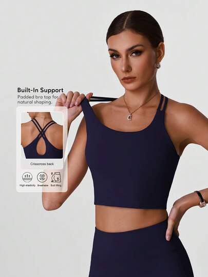 Sodalemon Áo tank top tập yoga thể dục nữ, màu trơn, thiết kế chéo, hở lưng, khoét lỗ, thích hợp cho hoạt động thể dục ngoài trời, tập luyện thể thao.