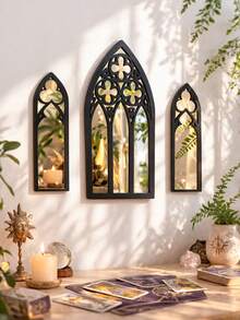 3件套哥特式壁镜，万圣节鬼屋装饰，阴森大教堂风格壁挂，适用于客厅、卧室、浴室、壁炉、走廊、入口、门廊、派对背景、室内照片墙、家居装饰、万圣节装饰、房间装饰 - 彩色 - 查看 5