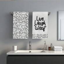 MEMNUN 2条简约可爱线条艺术狗狗“Live Laugh Woof”标语印花厨房巾，可作洗碗巾、手巾、抹布使用，尺寸为15.75*23.62英寸（40*60厘米），超柔软吸水超细纤维材质，现代厨房配件，可机洗，适用于餐厅、厨房、节日装饰和礼品，四季皆宜。 - 彩色 - 查看 9