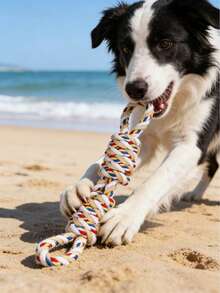 1 Stück interaktives Hundeseil-Spielzeug zum Tauziehen, robustes Hundespielzeug für große, mittlere und kleine Hunde, Kauknochen gegen Langeweile, Ziehball-Seil zur Zahnreinigung - Senfgelb - Übersicht 5