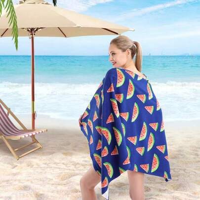 Khăn tắm biển bằng sợi microfiber 30"x60", nhanh khô, mềm mại, họa tiết dưa hấu, phù hợp cho trẻ em, phụ nữ và nam giới, vật dụng cần thiết cho hồ bơi và bãi biển - Màu xanh dương