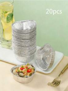 50个心形锡箔杯带盖，锡箔烘焙杯，适用于虾、拉丝蛋、布丁、蛋挞等，可重复使用耐高温锡箔烘焙杯，带塑料盖 - 銀色 - 查看 6