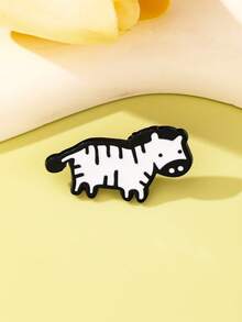 1pc Cartoon Zebra Shaped Brooch, Black And White Minimalist Line Art Design, Adorable Accessory To Add Playful Charm To Outfits - Black and White - View 7