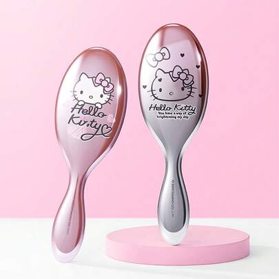 Miniso 헬로키티 사랑스러운 스타일 빗, 정교한 카툰 패턴 장식, 고품질 플라스틱 소재 및 내구성, 부드러운 머리카락 및 두피 마사지 기능, 일상적인 그루밍 또는 여행 휴대에 이상적 (1개)
