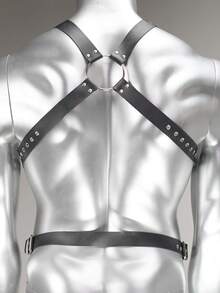 Gothic Style Faux Leather Body Harness For Men Full Chest Straps Punk Fashion Accessory For Costume And Daily Outfit - Black - View 9