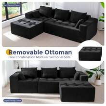 Cloud Modular Sofa, Modern Comfort Modular Corduroy Living Room Sofa, Tufted Recliner With Footstool, Boxed Sofa, No Assembly Required - Mô-đun màu đen - Xem 5