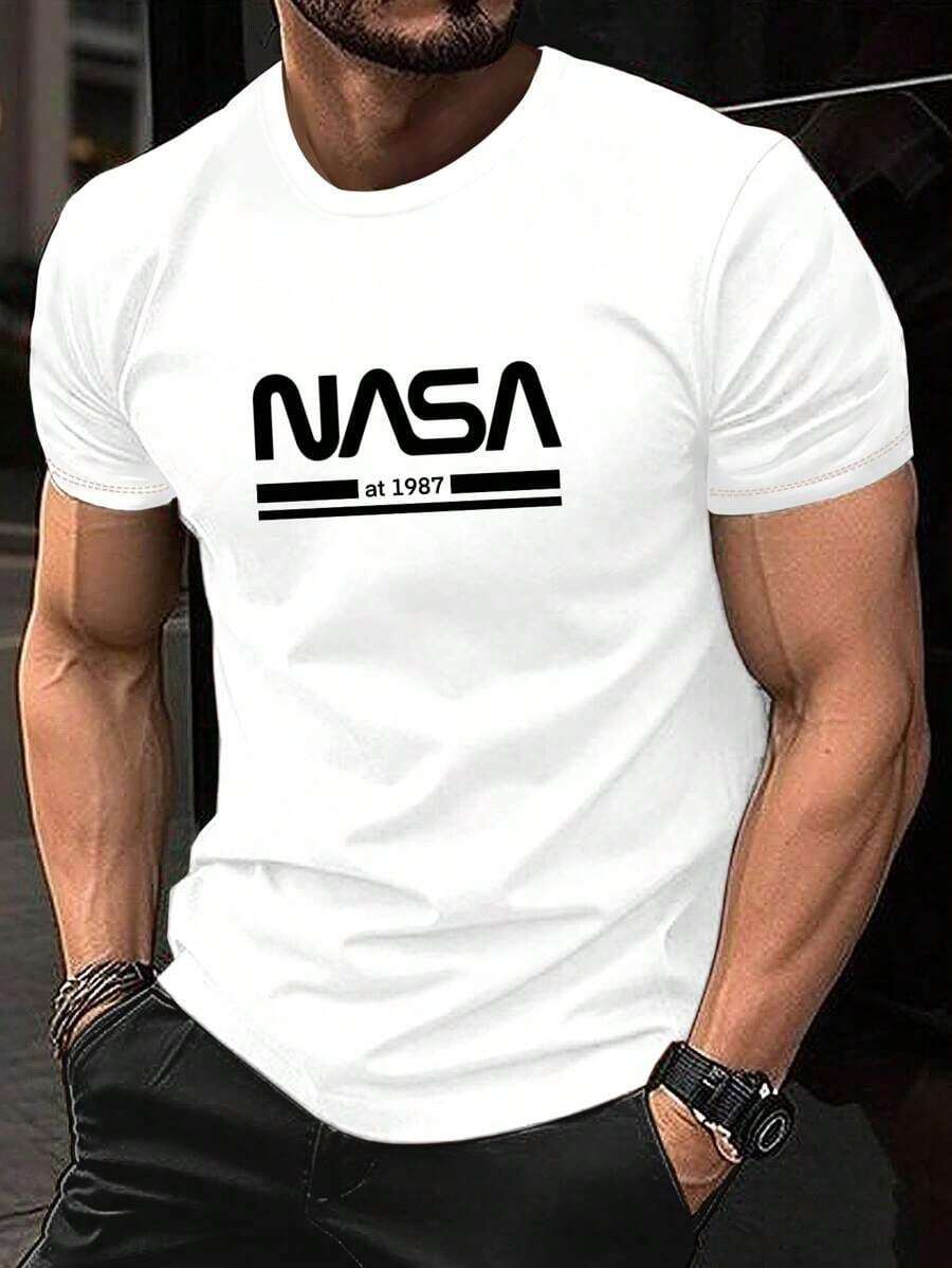 Camiseta de manga corta para hombre Manfinity con estampado de letras - Blanco - Ver 1