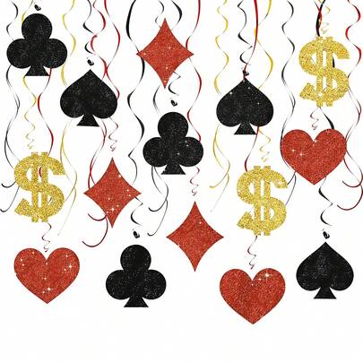 Casino Themed Hanging Rotating Decorations, Black, Gold And Red Casino Themed Decorations, Las Vegas Poker Party Hanging Rotating Decorations, Suitable For Casino Night, Poker Game Themed Birthday Party Supplies
