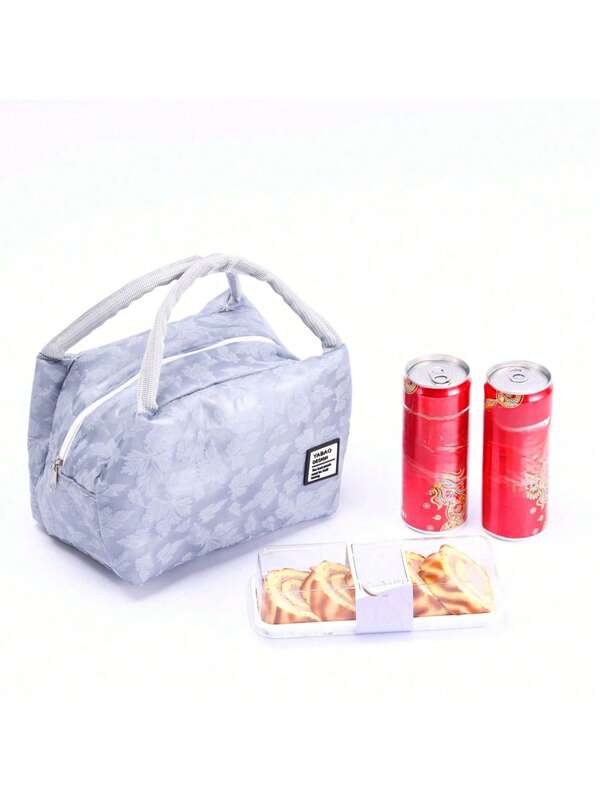 Blue Maple Leaf Zipper Insulated Tote Bag, Lunch Bag, Cooler Bag, Reusable Non-Woven Aluminum Foil Bag, Minimalist
