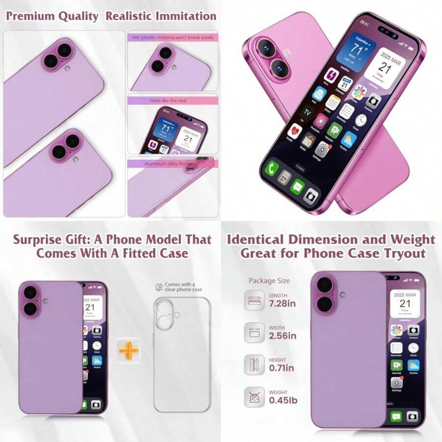 JmfgsbrDummy Fake Phone Model Looks Like The Real Phone Compatible With Phone 16 For Cell Phone Store Display Or Send A Toy Phone 16 For Pink Rainbownudxhy - PinkRainBrowscreen - 查看 1