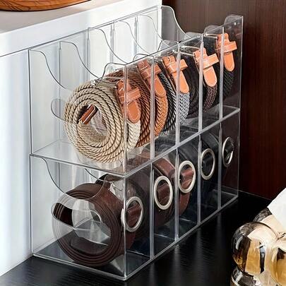 1 Stück Gürtel Organizer Regal aus Acryl - Transparentes Mehrfach-Fach Aufbewahrungsregal geeignet für Gürtel, Krawatten und Schals - Perfekte Organisationslösung für Kleiderschrank, Garderobe, Kommode und kleine Wohnräume, platzsparendes Design für tägliche Outfit-Koordination, klare Präsentation für einfachen Zugriff, robuste moderne Acryl-Konstruktion, staubfreie transparente Paneele
