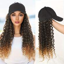Tóc giả tổng hợp 16 inch kèm mũ lưỡi trai, tóc đen dài xoăn kiểu châu Phi, tóc giả xoăn xù tự nhiên kiểu Afro. - Dark Brown - Xem 14