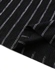Commuting Light Business Men's Striped T-Shirt Slim Fit Black And White Vertical Stripes Casual Vacation Style Versatile Short Sleeved Top - Black - View 9