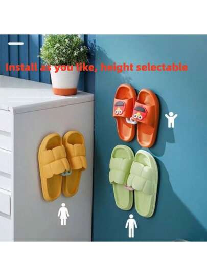 2pcs/3pcs/4pcs Self-Adhesive Plastic Slipper Hangers, Bathroom Slipper Storage Racks, Wall-Mounted No-Drill Bathroom Wall And Toilet Door Draining Shoe Storage, Suitable For Bathrooms, Kitchens, Bedrooms, Smooth Walls Such As Tiles, Metal, Glass, Smooth Wood Grain, Easy To Install, Stylish Style, Not Suitable For Plaster Walls, Concrete Walls, Wallpaper, Lime Walls And Other Uneven Walls