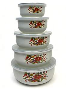 5 件套多色搪瓷密封食品储存容器套装,10/12/14/16/18 盎司,水果、蔬菜盛菜碗,带盖子,厨房,圣诞礼物 - 多色保鮮碗5件套裝 - 查看 28