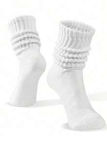 1/5/10 Pairs Minimalist Casual White Soft Long Socks, Comfortable Socks, Fluffy Socks, Long Socks And Sports Socks, Suitable For All Seasons - White - View 5
