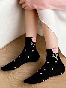 5 Pairs Women's Floral & Bow Pattern Breathable Short Socks - Multicolor - View 6