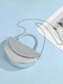 Nouveau sac à main de mode minimaliste de luxe, sac de soirée pour femme de haute qualité de couleur unie avec une bandoulière métallique amovible, pochette élégante, cadeau idéal pour les femmes - Argent - Voir 5