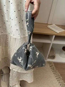 2026新款蕾丝编织三角单肩包，百搭草编手提包，女士 - 黑色 - 查看 4