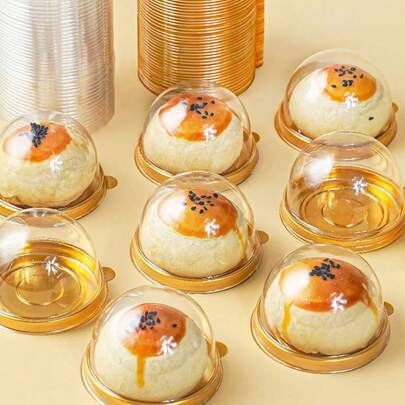 50pcs Thick Round Egg Tart Packaging Boxes With Lids & Bottom Trays, Mini Dessert Cake Transparent Cups, Suitable For Sweets, Candies, Chocolates, Cookies, Wedding, Party, Christmas, Valentine's Day Gifts, Food Packaging