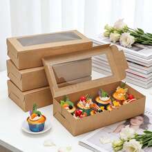 5个/10个/15个装方形面包盒，带透明窗口，也可用于装巧克力、草莓等甜点，例如甜甜圈、馅饼、饼干、松饼、蛋糕等，适合节日、生日、派对等场合。 - 彩色 - 查看 11