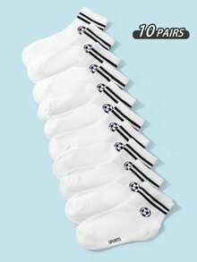10/5/1 Pair Spring/Summer Kids' Black & White Breathable Sports Socks, Football Pattern Decor, Classic Casual Soft Comfortable Mid-Calf Socks, Versatile Moisture-Wicking, Suitable For Back To School, Sports Events, Outdoor Activities, Fitness - Multicolor - View 18
