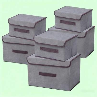 Paquete de 6 contenedores de almacenamiento domésticos plegables a prueba de polvo (grandes y pequeños, grises) para organizar la ropa