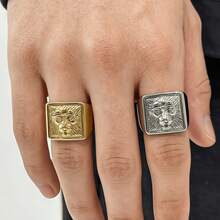 1枚狮头嘻哈复古哥特风个性休闲男士戒指，316不锈钢材质，18K真空镀金，经久耐用，防水防褪色，适合日常通勤、商务场合、街头派对、时尚搭配。 - 獅子頭男士戒指 - 查看 5