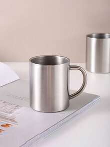 Cốc mini 300ml bằng thép không gỉ, cốc giữ nhiệt hai lớp, cốc cà phê có tay cầm dùng trong nhà và khi cắm trại, chống tràn. - Bạc - Xem 6