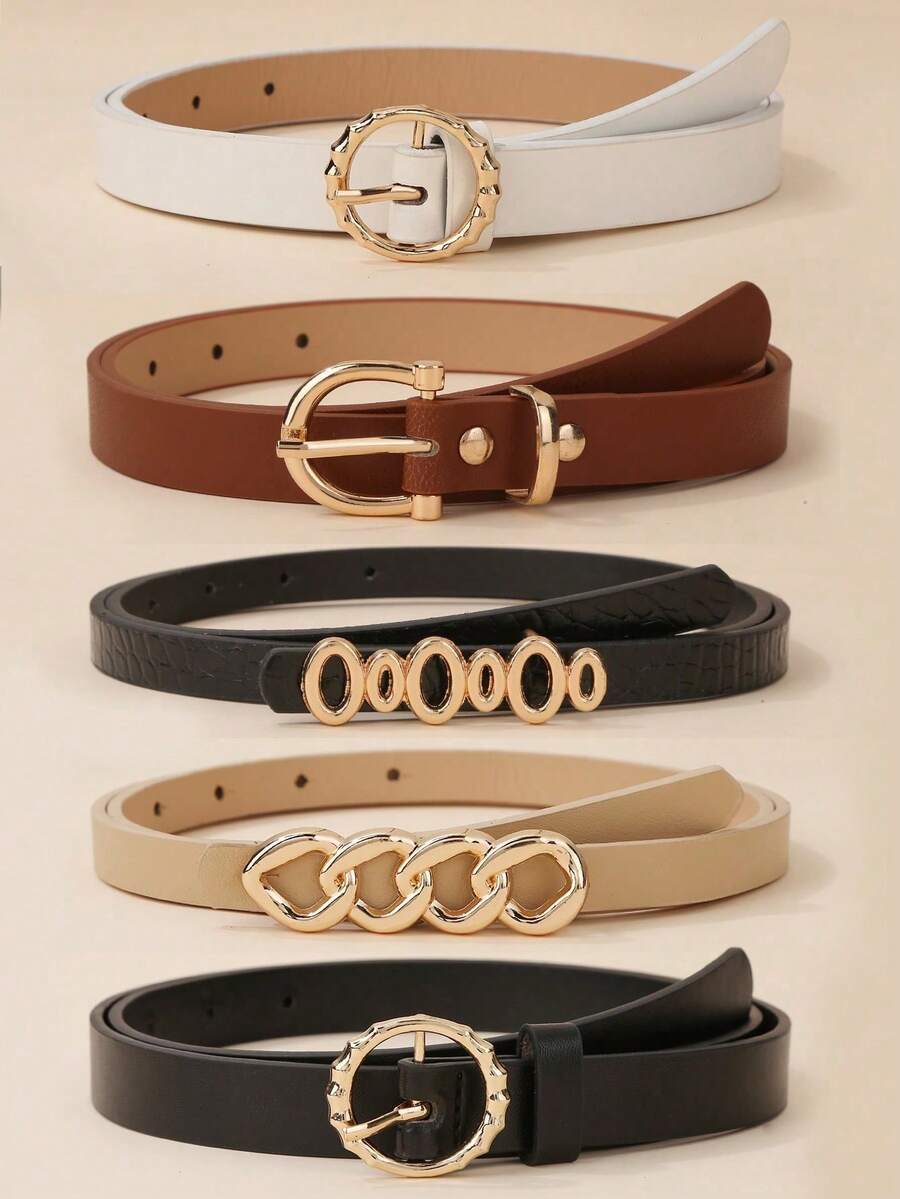 5pcs/Set Women's Jeans/Dresses Decorative Chain Belt With Circular Buckle, Black & White Color, Suitable For Daily Wear Summer, School Fall, Autumn, Halloween Belts For Women Western Studded Belt Accessories Cinturones De Mujer Western Country Rodeo Brown Belt Vintage Chain Elegant PU Leather Belts For Women, Versatile Fit For Jeans, Suit Pants, Skirts, Shirts, Casual Or Office Wear Summer, School Fall, Autumn, Halloween - Nhiều màu - Xem 1